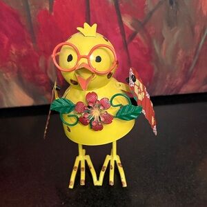 NWOT Yellow metal Bird with Red 🌺 3D Flower and super cute glasses
